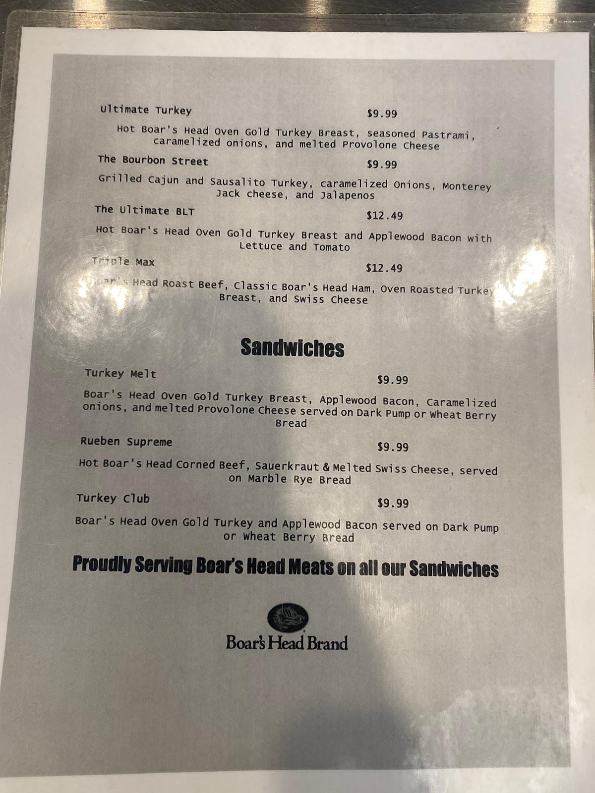 Menu at Creekside Deli cafe, Hollins