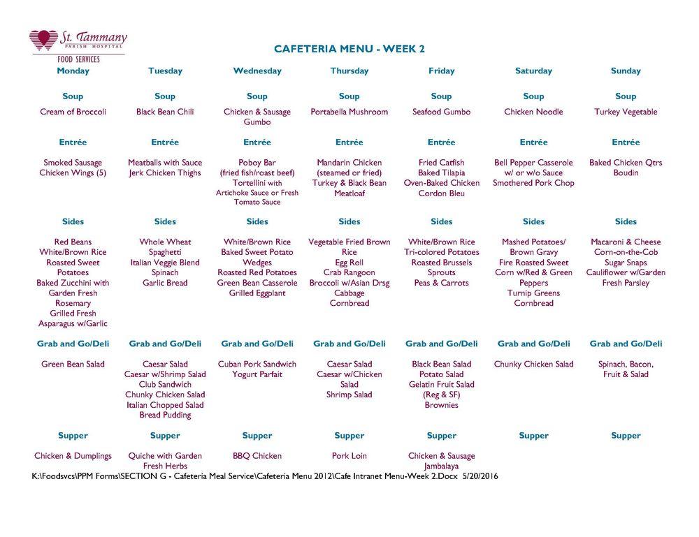 Menu at St. Tammany Parish Hospital Cafe, Covington