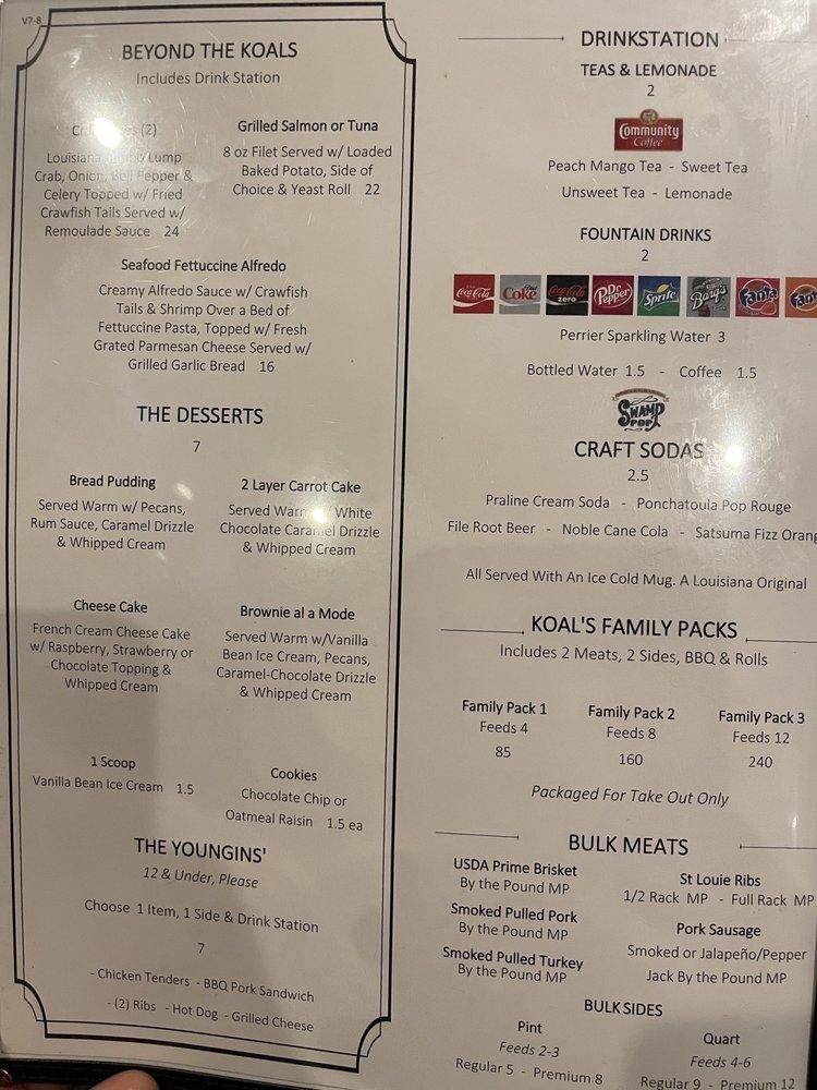 Menu at Koal’s BBQ of Alexandria, Alexandria