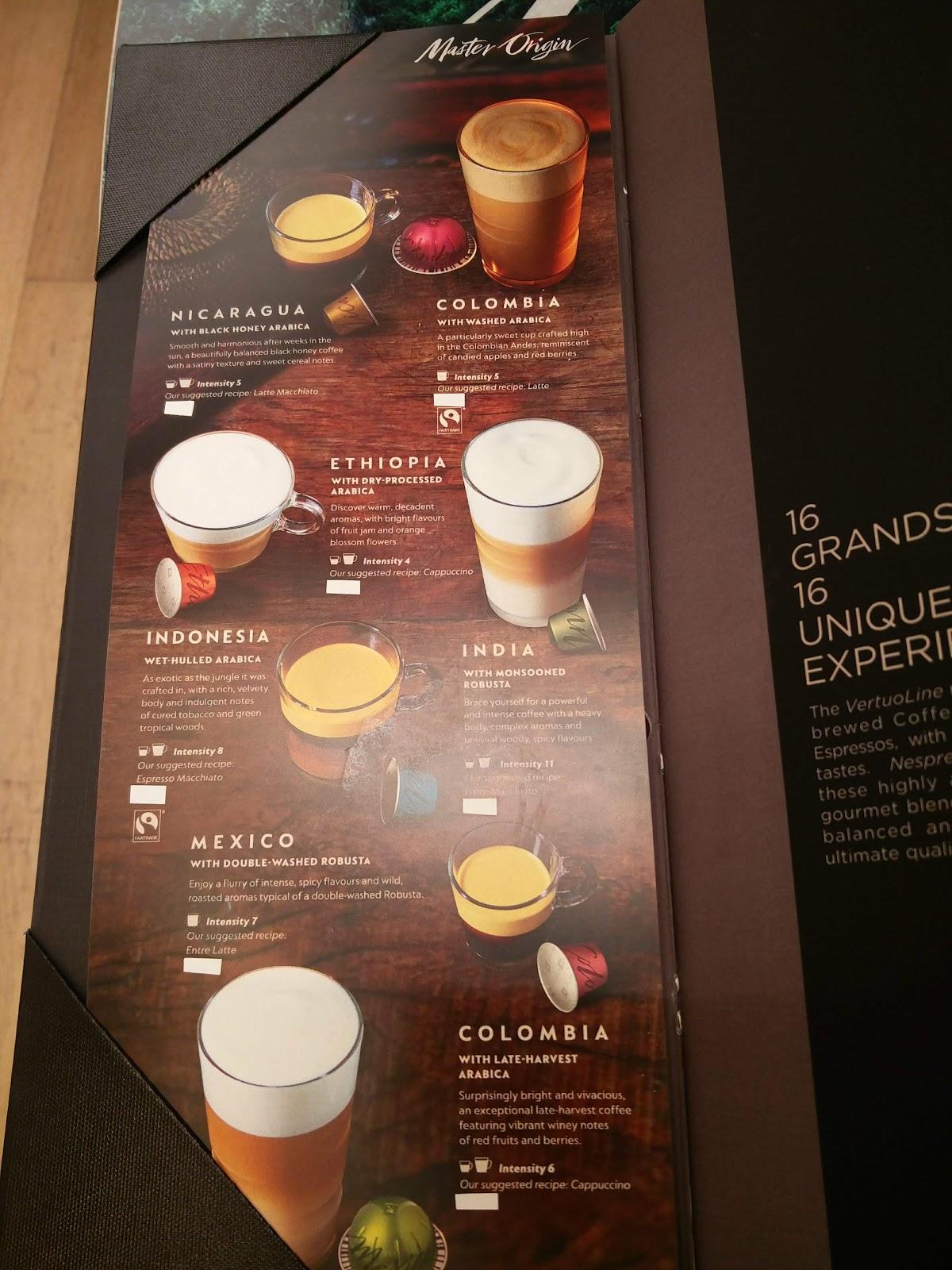 Menu at Nespresso Boutique cafe Toronto 159 Cumberland St