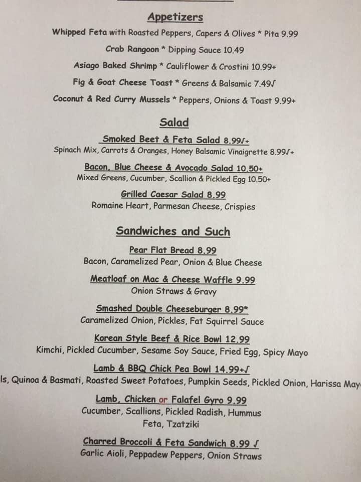 Menu at The Fat Squirrel Restaurant, Jennerstown