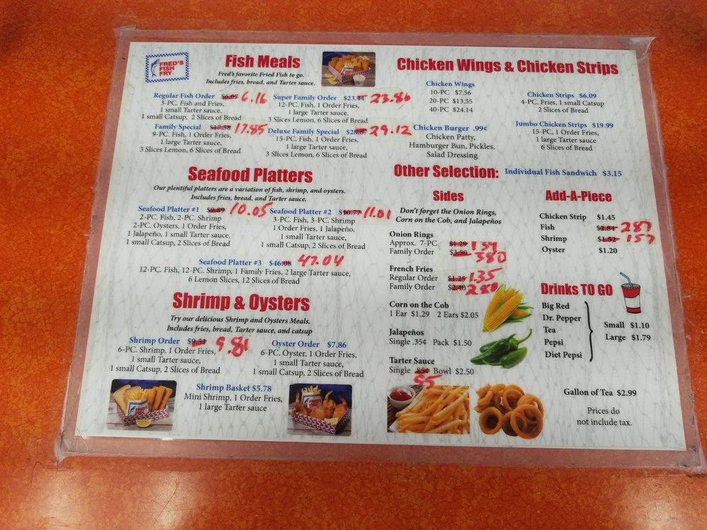 Menu at Fred's Fish Fry restaurant, San Antonio, 425 S Zarzamora St