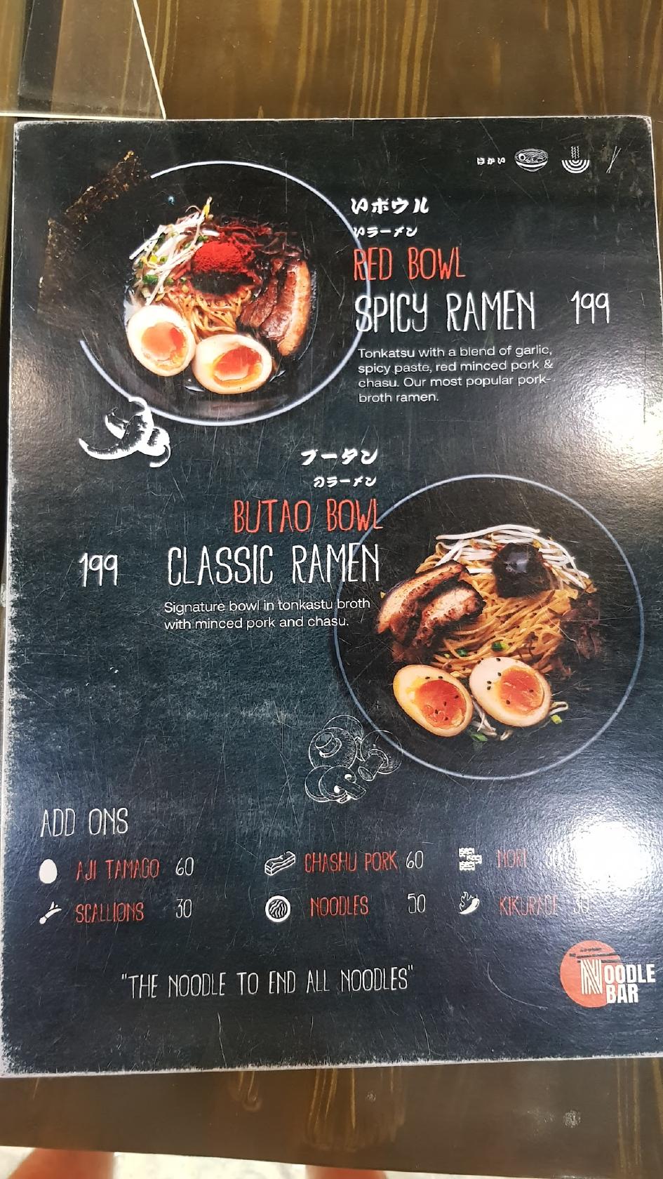 Carta de The Noodle Bar, Iloílo