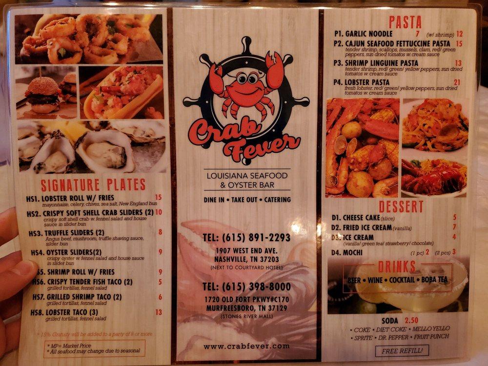Menu at Crab Fever Nashville restaurant, Nashville