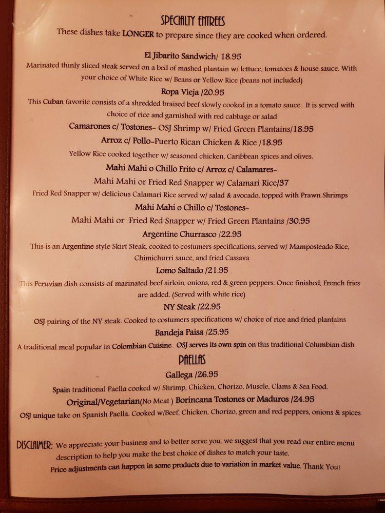 Menu at OSJ International Restaurant, Lakewood