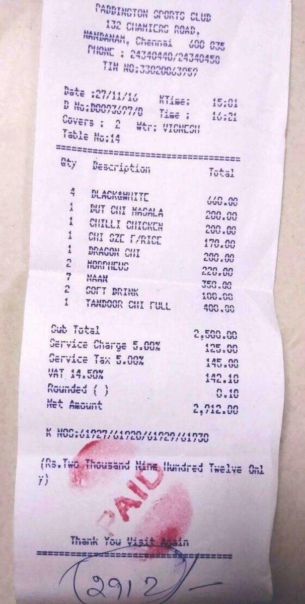 Menu at Paddington Sports Pub, Chennai
