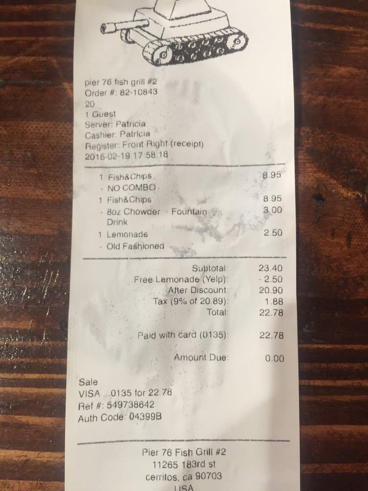 Carta del restaurante Pier 76 Fish Grill, Cerritos, 183rd St