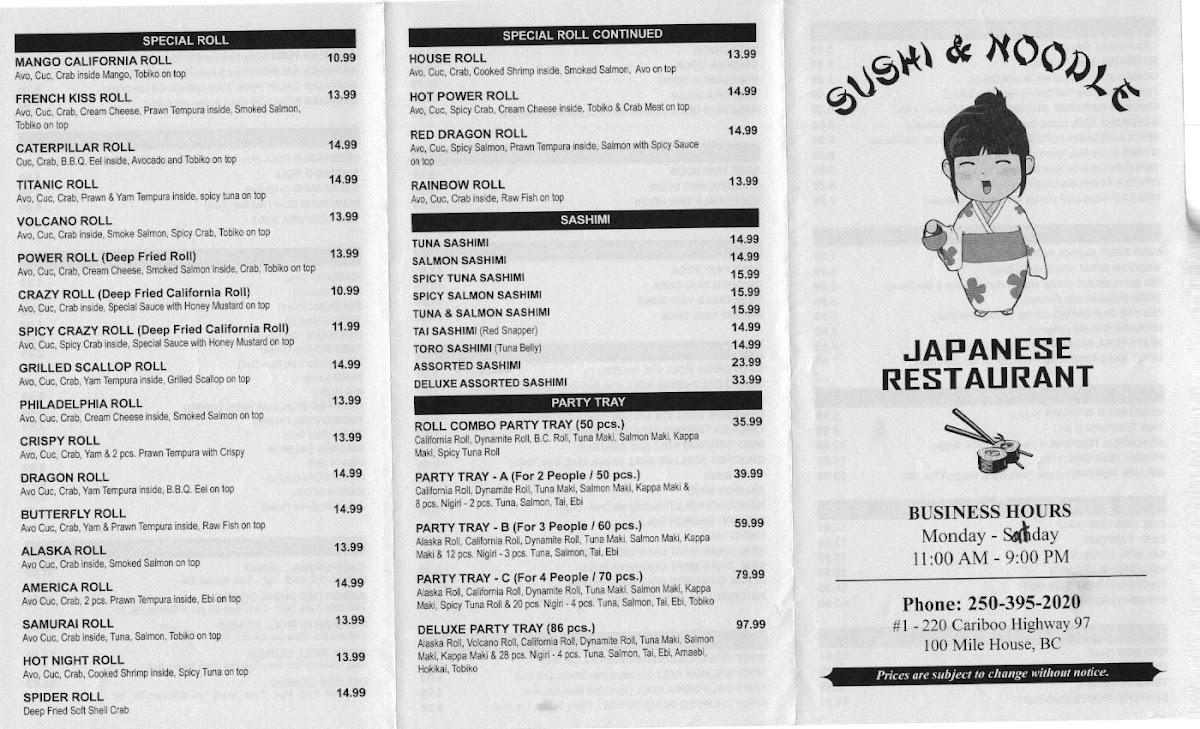 Menu at Sushi And Noodle restaurant, 100 Mile House