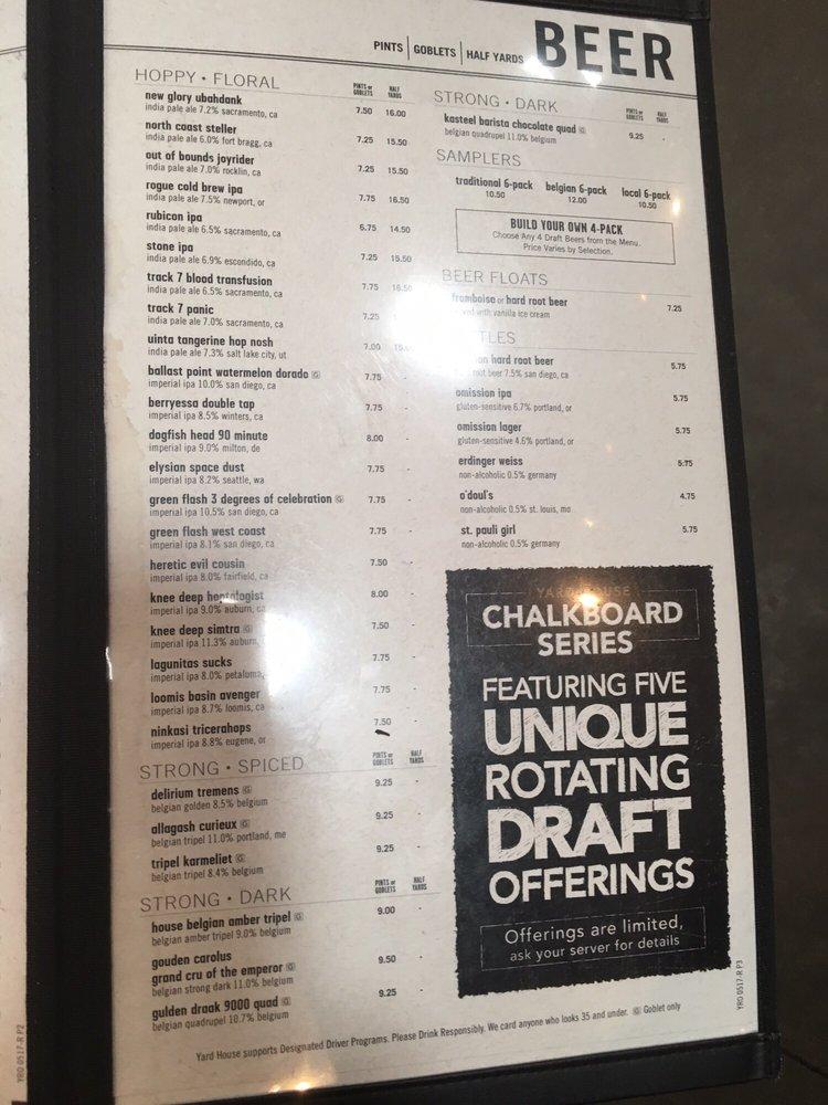 Carta del pub y bar Yard House, Roseville