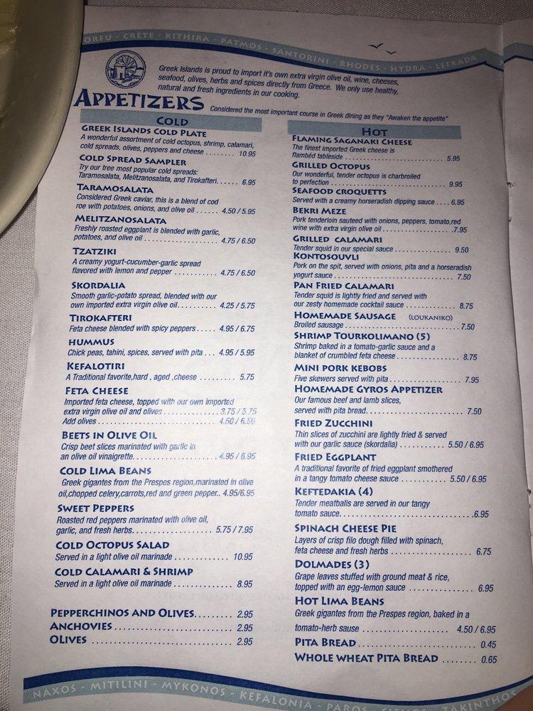 Menu at Greek Islands restaurant, Chicago, 200 S Halsted St