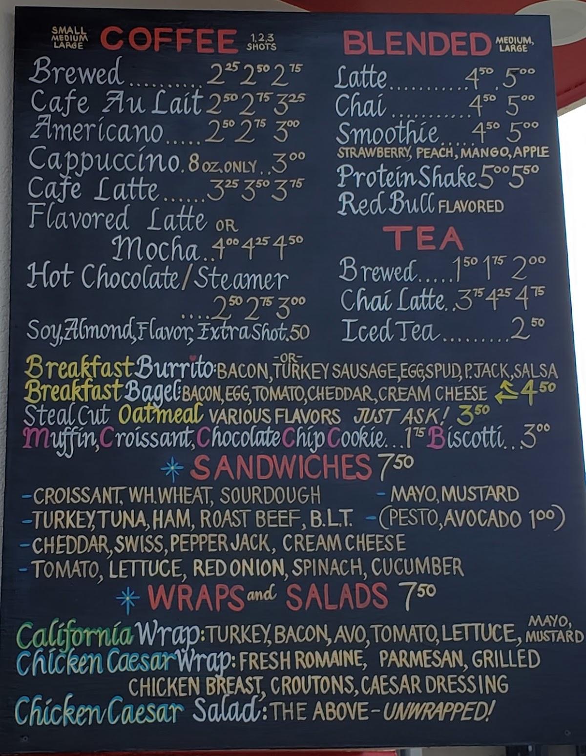 Menu at Tin Cup Coffee, Bandon