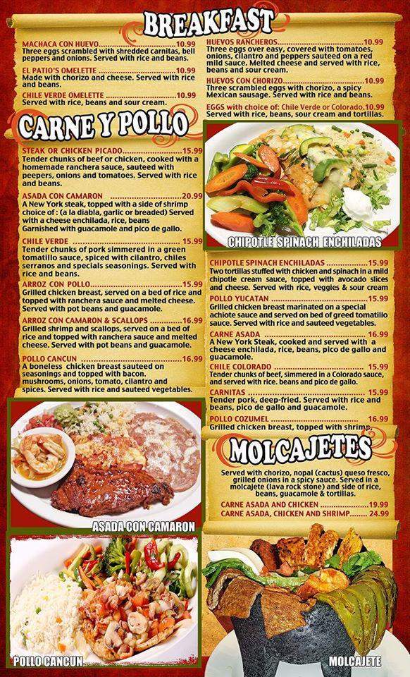 Menu at El Patio Mexican Grill restaurant, Bakersfield, Stockdale Hwy