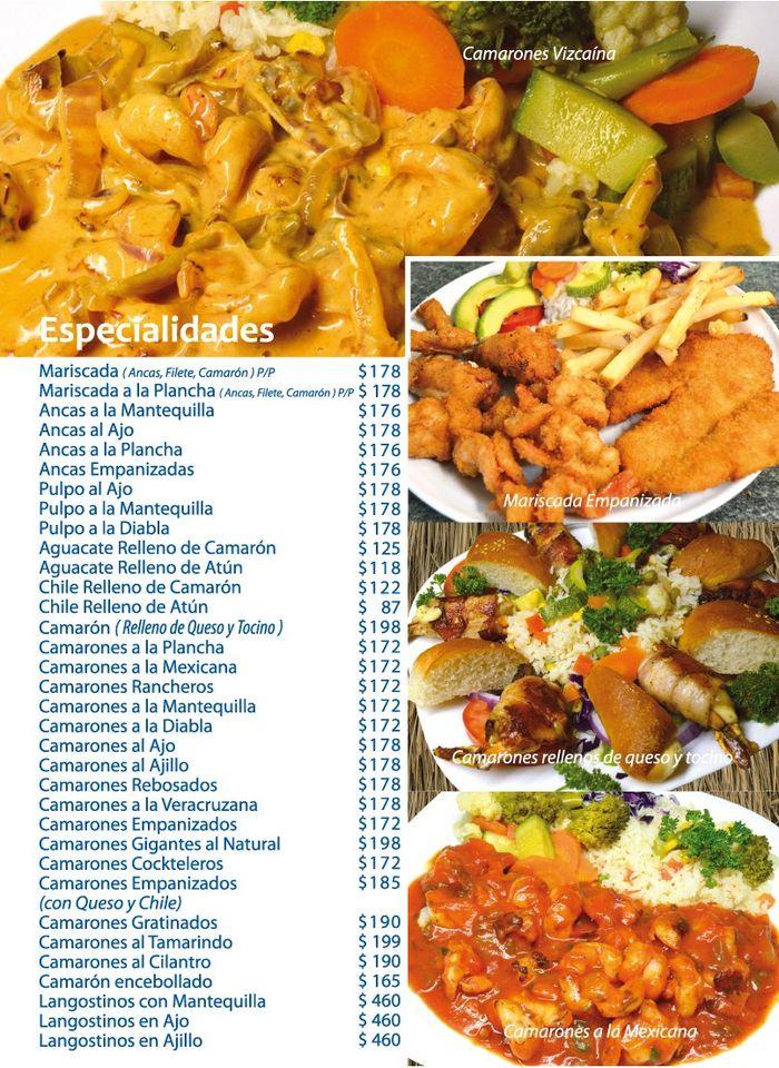 Carta del restaurante Mariscos La Anacua, Monterrey, Av Lázaro Cárdenas