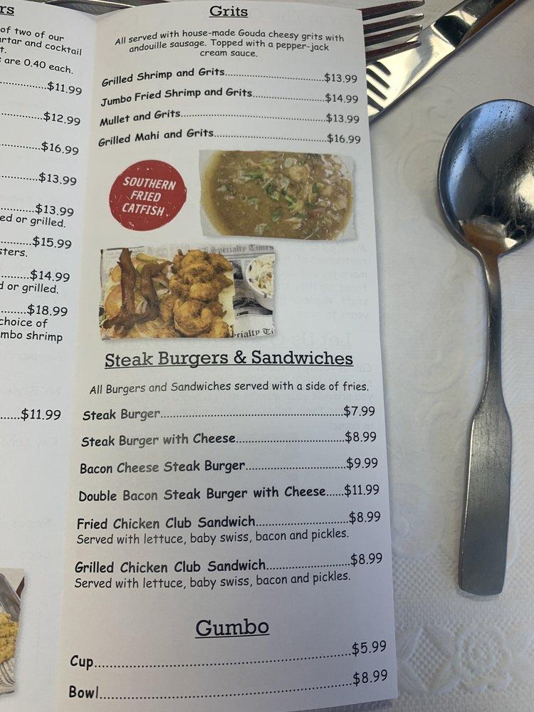 Menu at Shannon's Seafood Kitchen restaurant, Pensacola