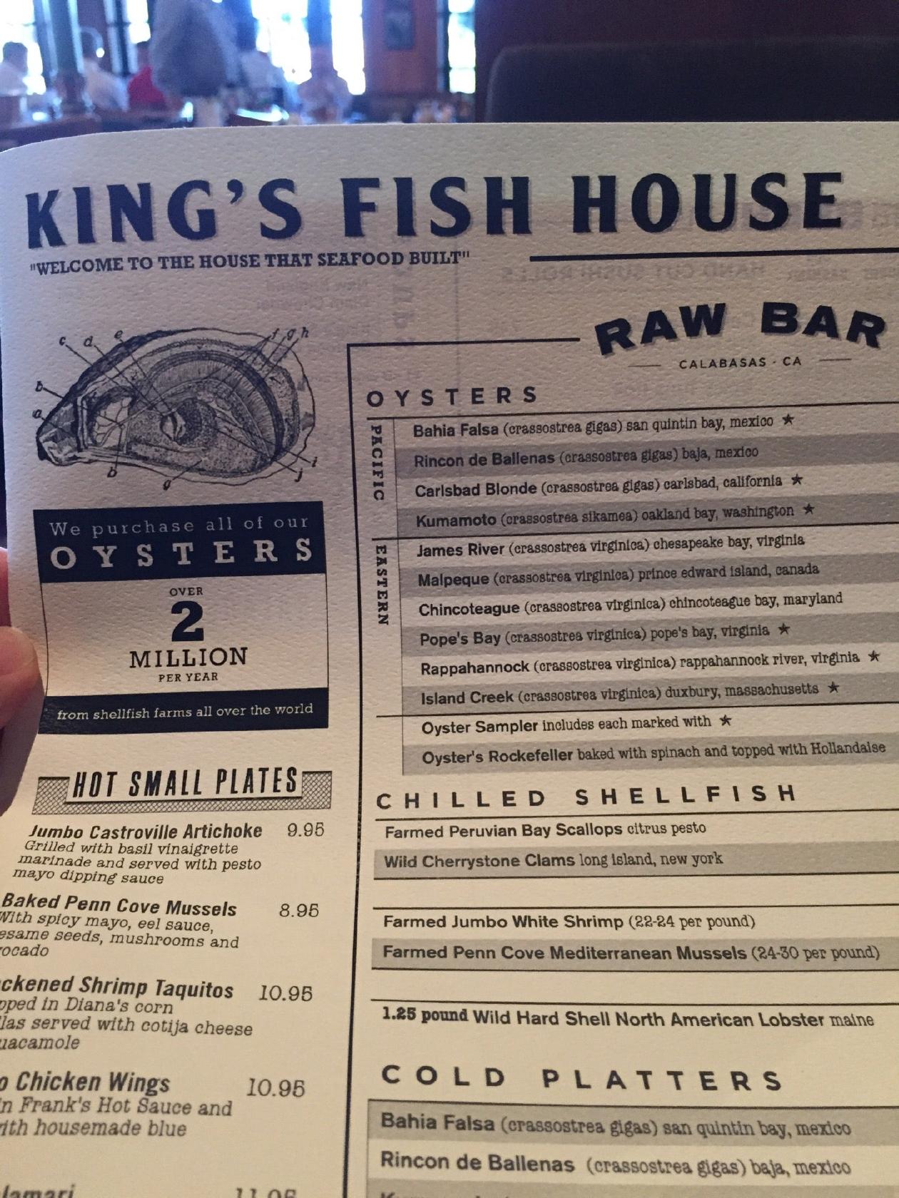 Menu at King's Fish House pub & bar, Calabasas