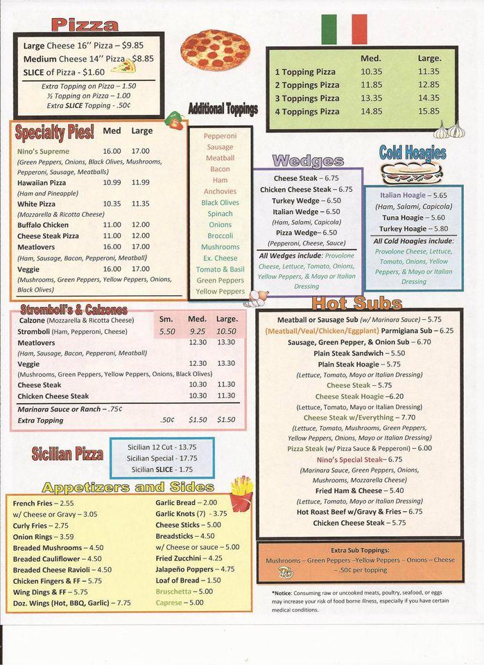 Menu at Nino's Pizza & Italian Restaurant, Tyrone