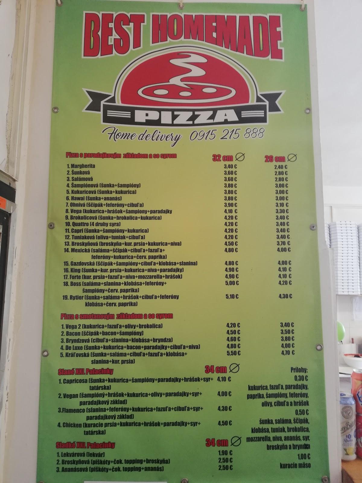 Menu at Pizza Best pizzeria, Čierna nad Tisou