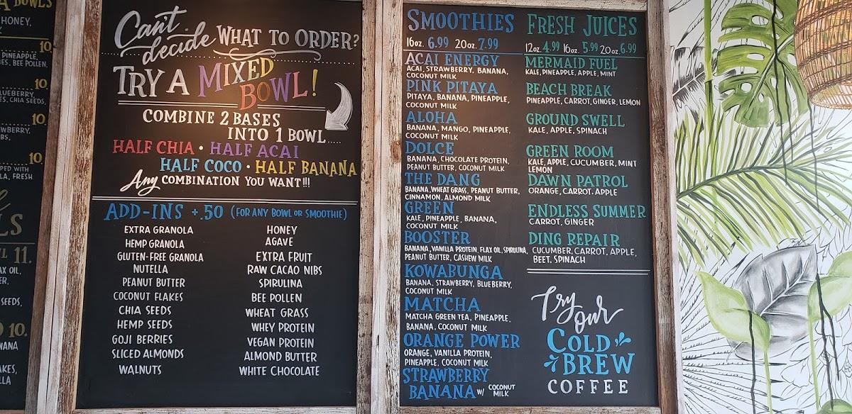 Menu at Playa Bowls pub & bar, Flemington