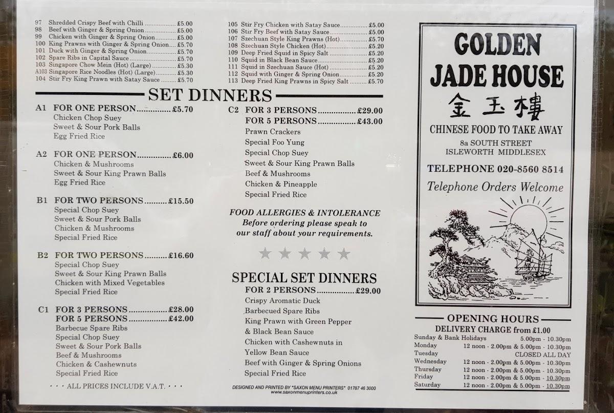 Golden Jade House, 8A South St in Isleworth Restaurant menu and reviews