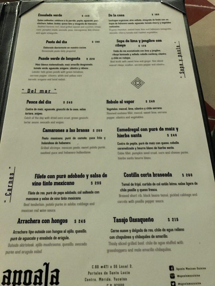 Carta del restaurante Apoala Mexican Cuisine, Merida