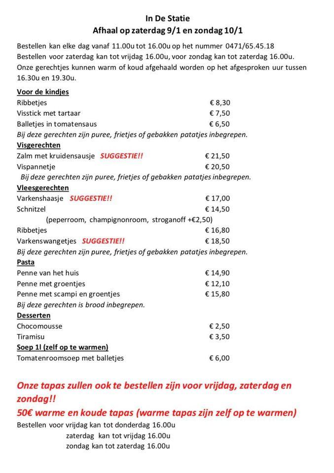 Menu at In De Statie, Balen