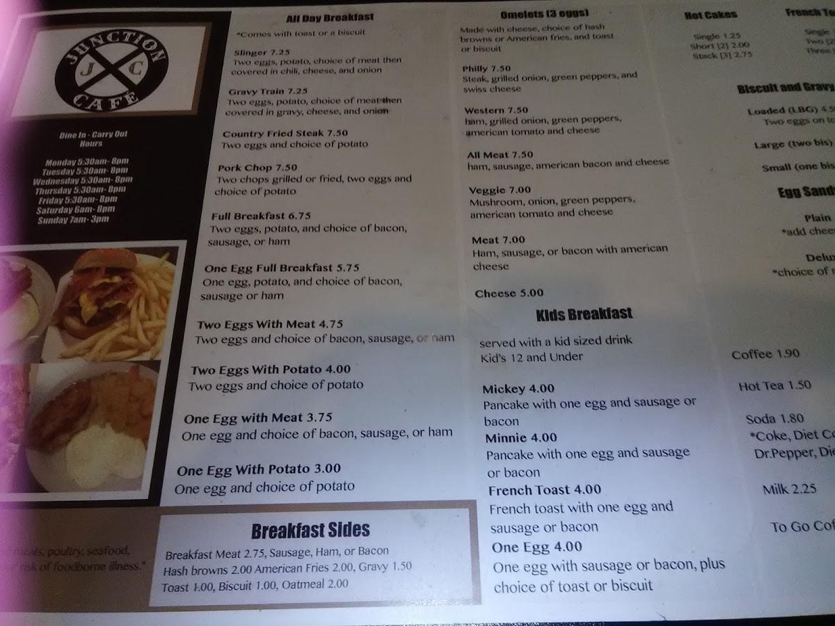 Menu at Junction Cafe, De Soto