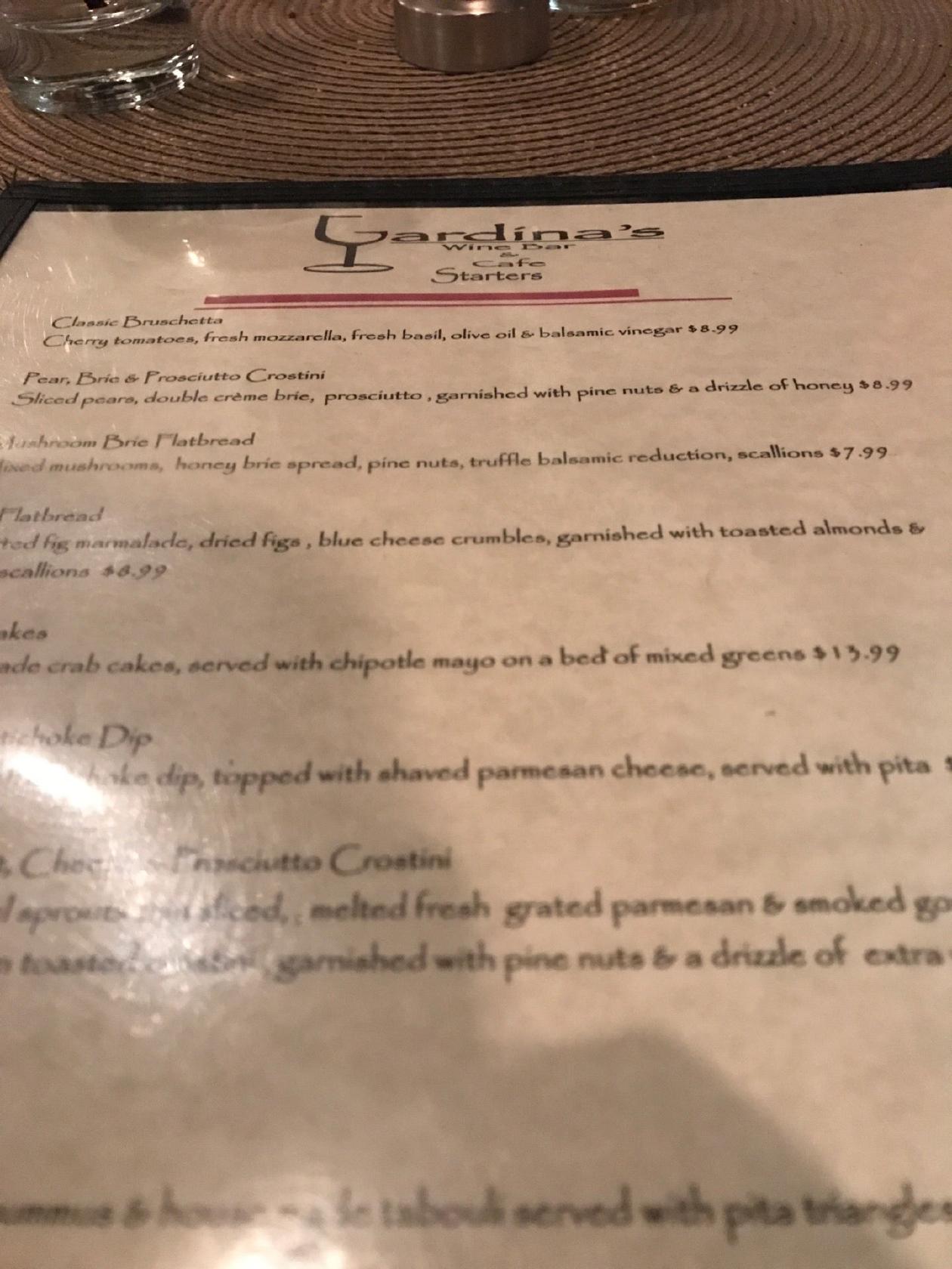 Menu at Gardina's Kitchen & Bar, Oshkosh