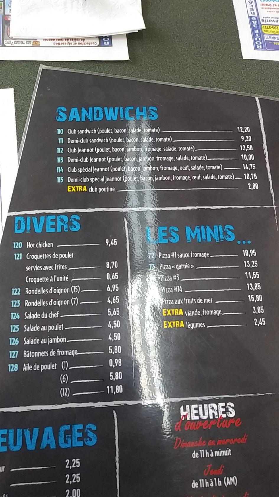 Menu au Gino Pizza pizzeria, SeptIles, 831 Bd Laure