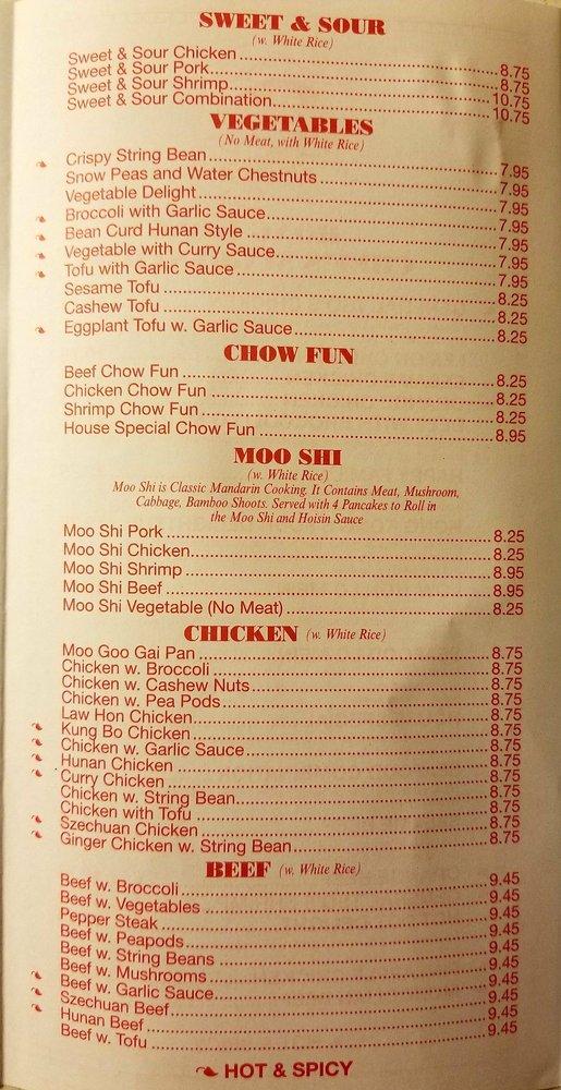 Menu at Hong Kong Kitchen restaurant, South Burlington, Williston Rd