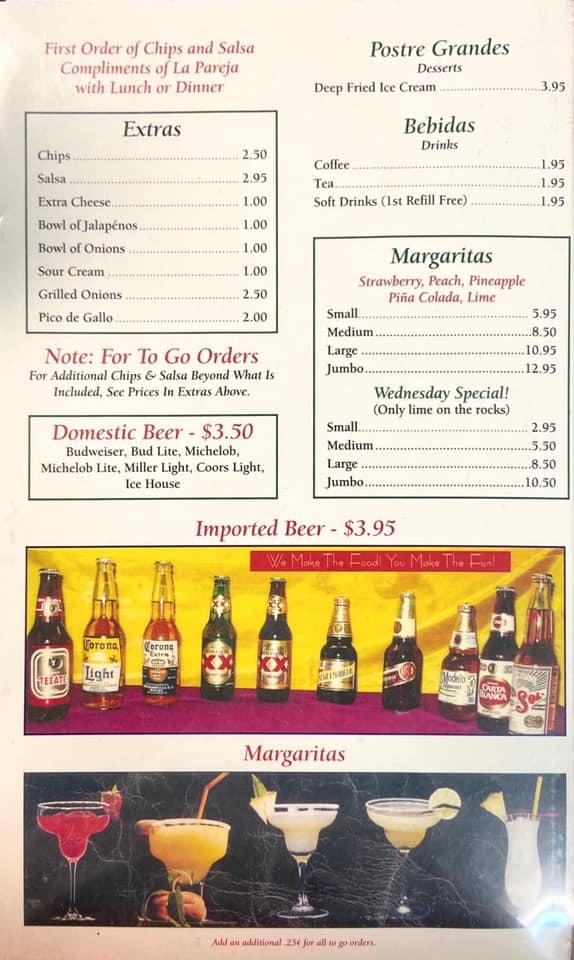 Menu at La Pareja restaurant, Waverly Hall, GA85