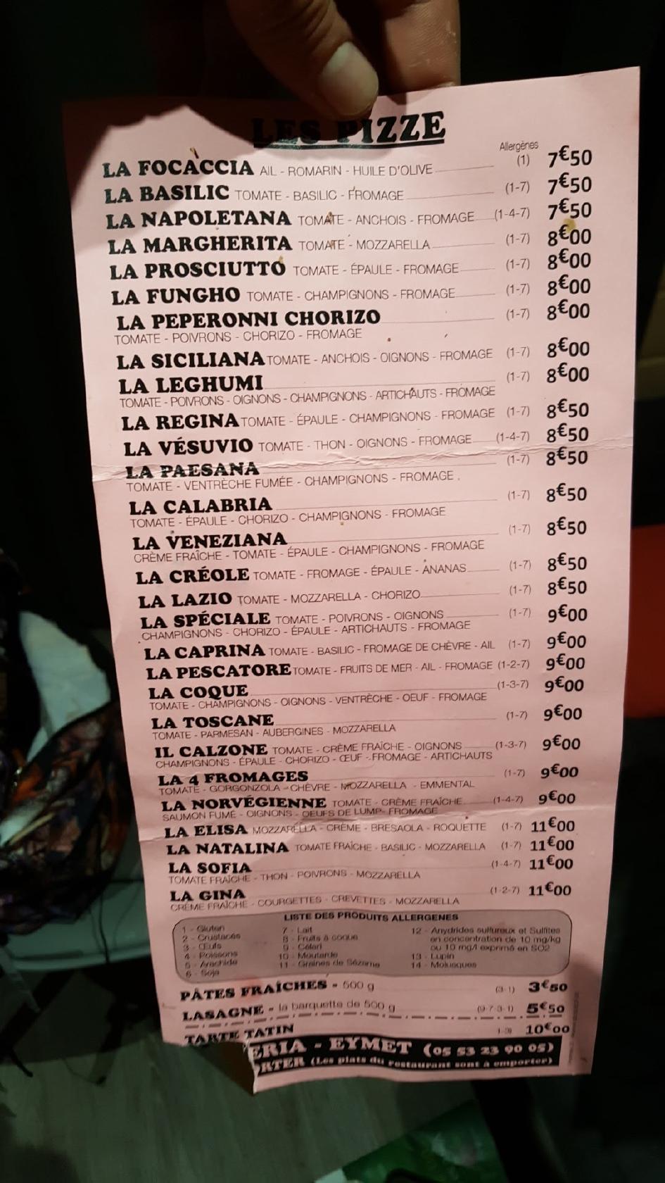 Menu at Restaurant Italien des Arcades, Eymet, 3 Rue du Loup