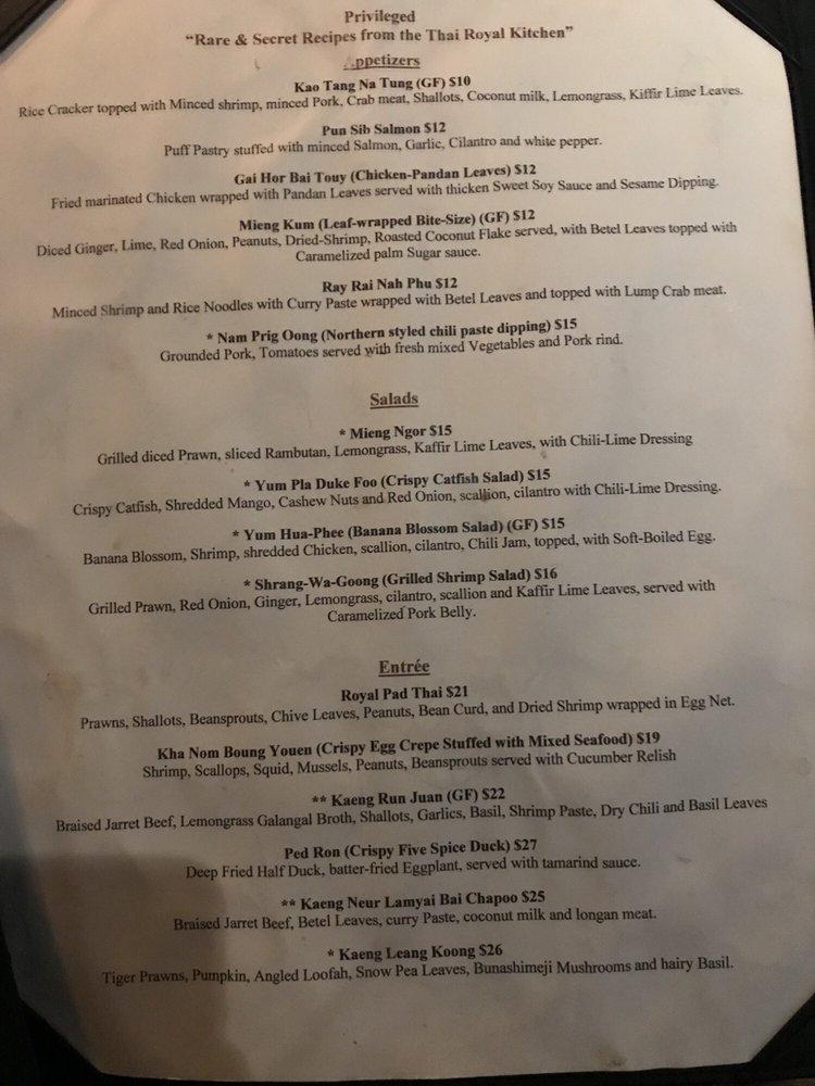 Menu at Thai Villa restaurant, New York City