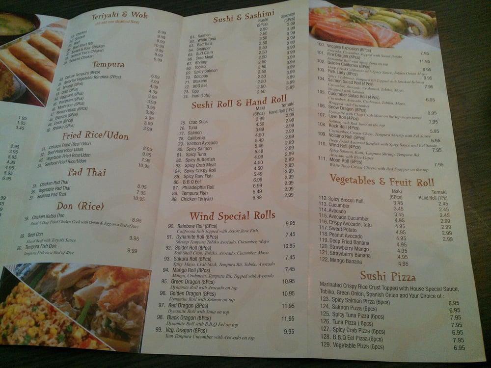 Menu at Wind Sushi restaurant,