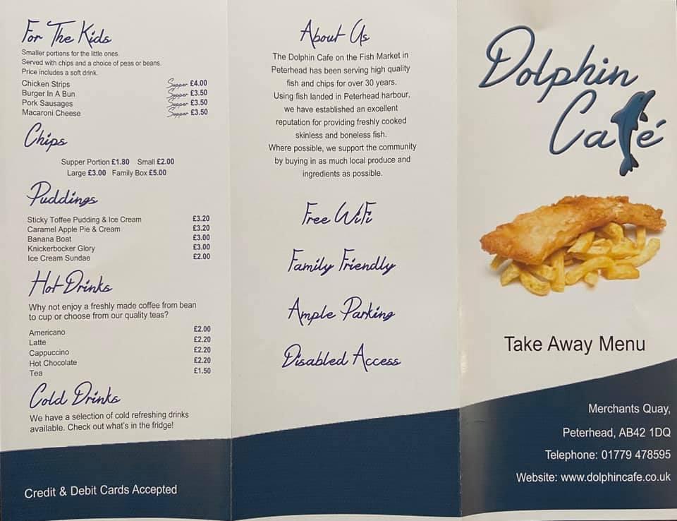 Menu at Dolphin Cafe, Peterhead