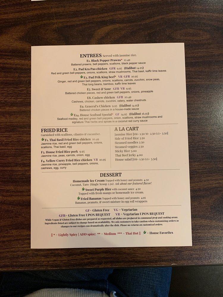 Menu at Thai Basil restaurant, Boise, 590 E Boise Ave