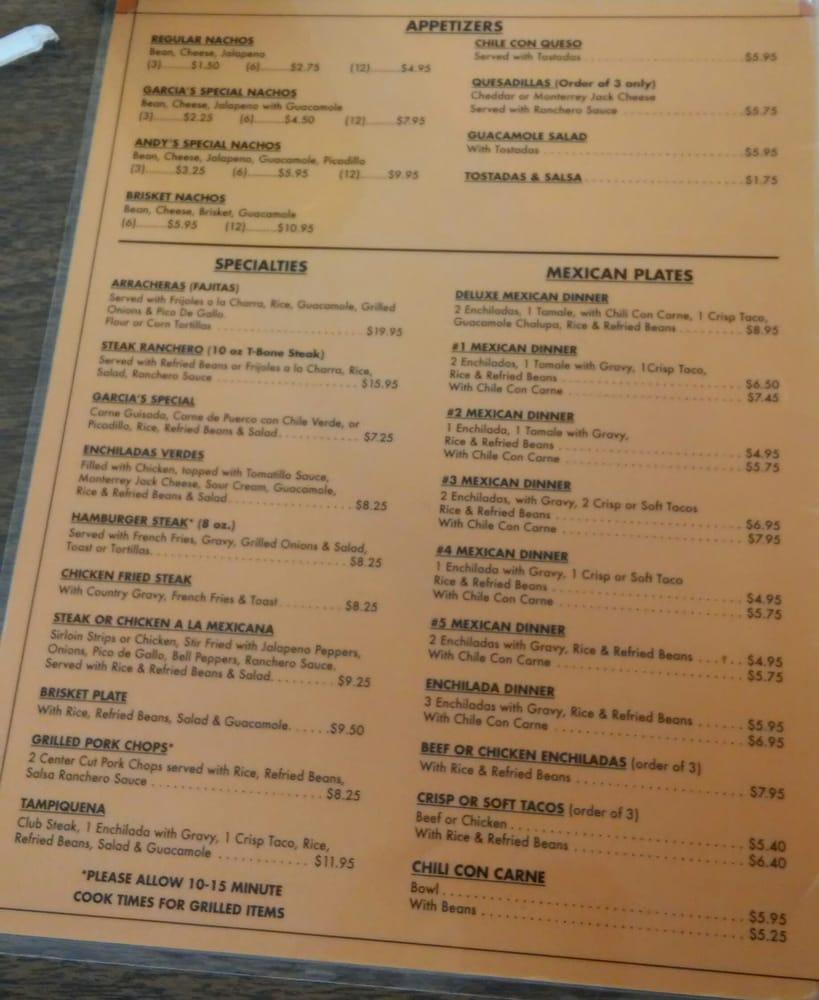 Menu at Garcia's Mexican Food To Go restaurant, San Antonio, 842 ...