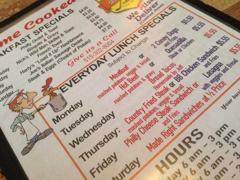 Menu at Harty's Caddy Shack Café cafe, Fort Dodge