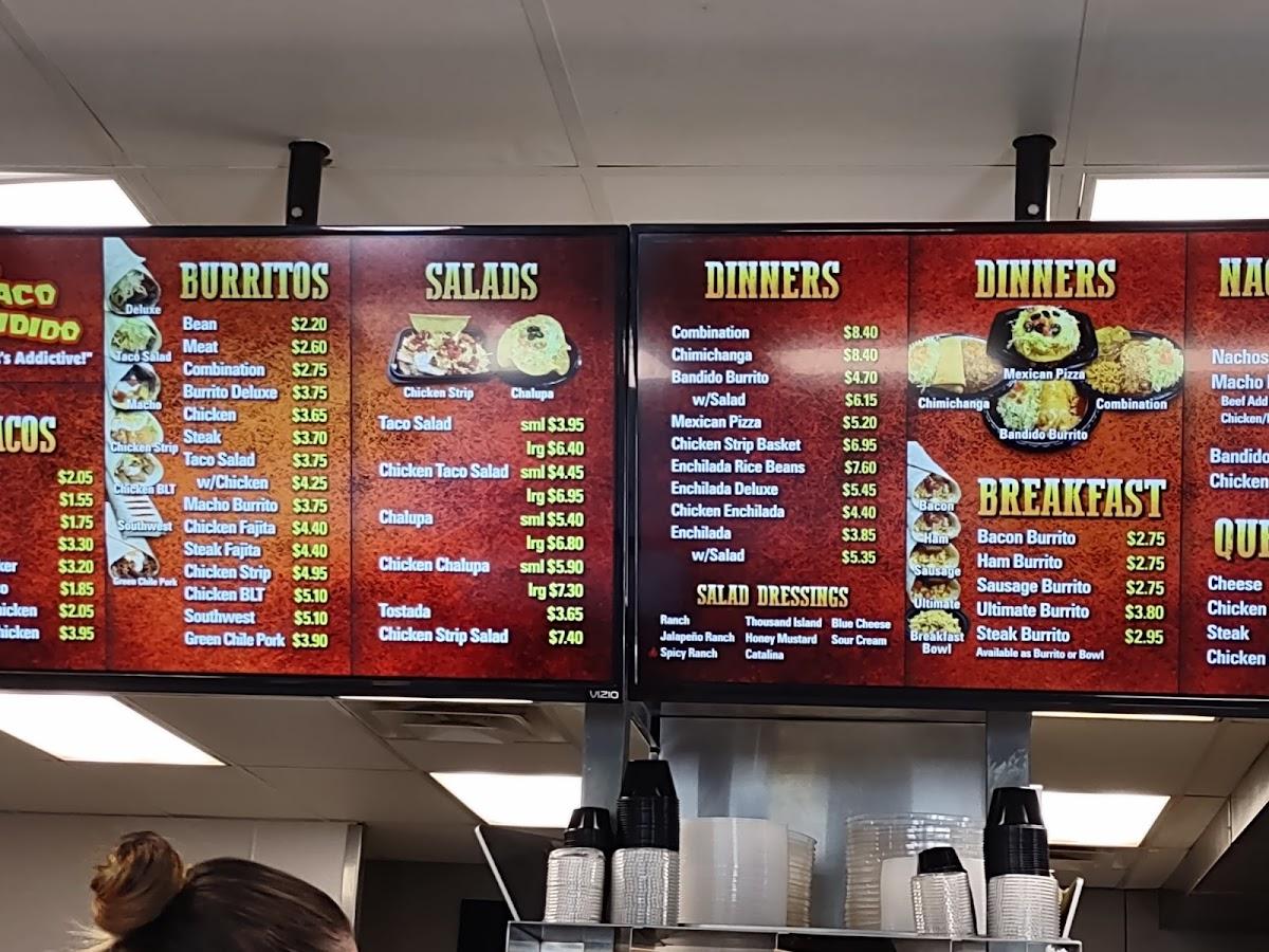 Menu at Taco Bandido restaurant, Burley, Overland Ave