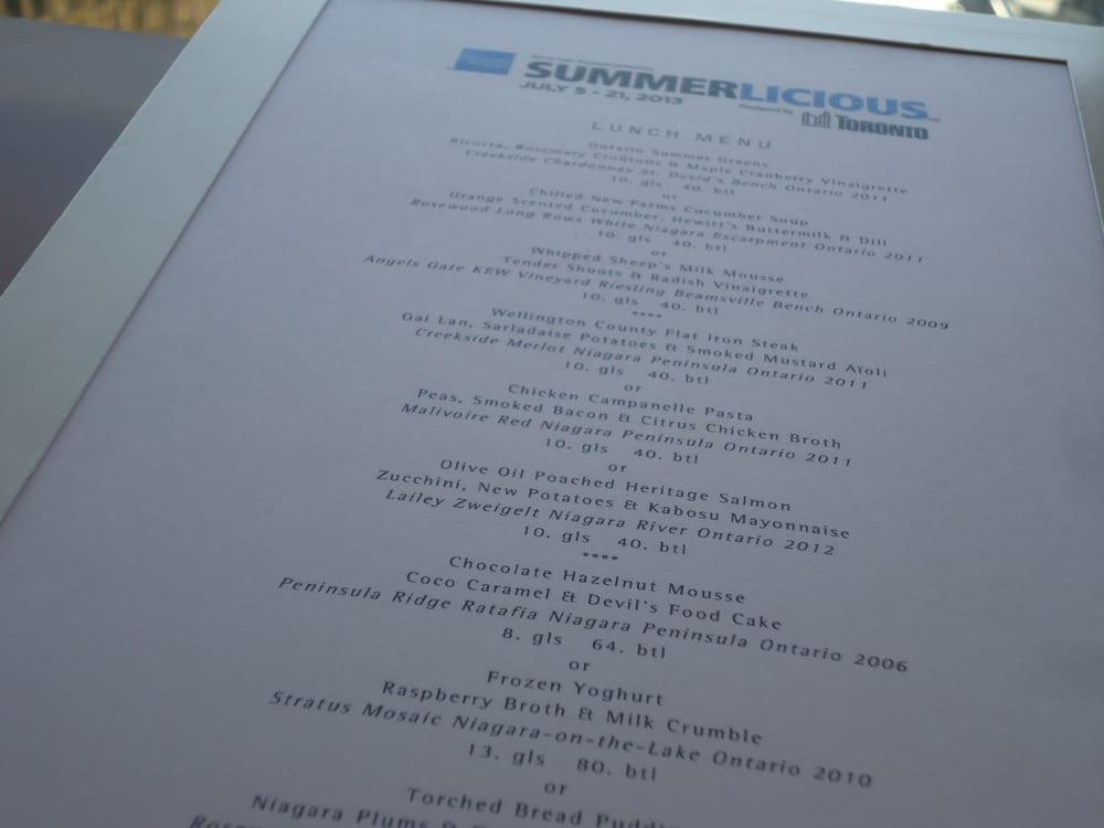 Menu at Canoe restaurant, Toronto