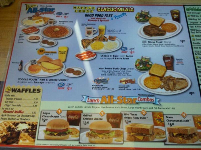 Menu at Waffle House restaurant, Bonanza