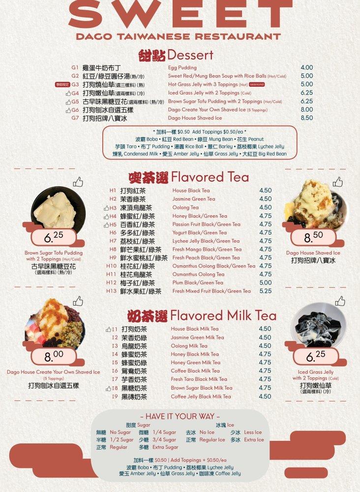 Carta de Dago Taiwanese Restaurant, Chino Hills