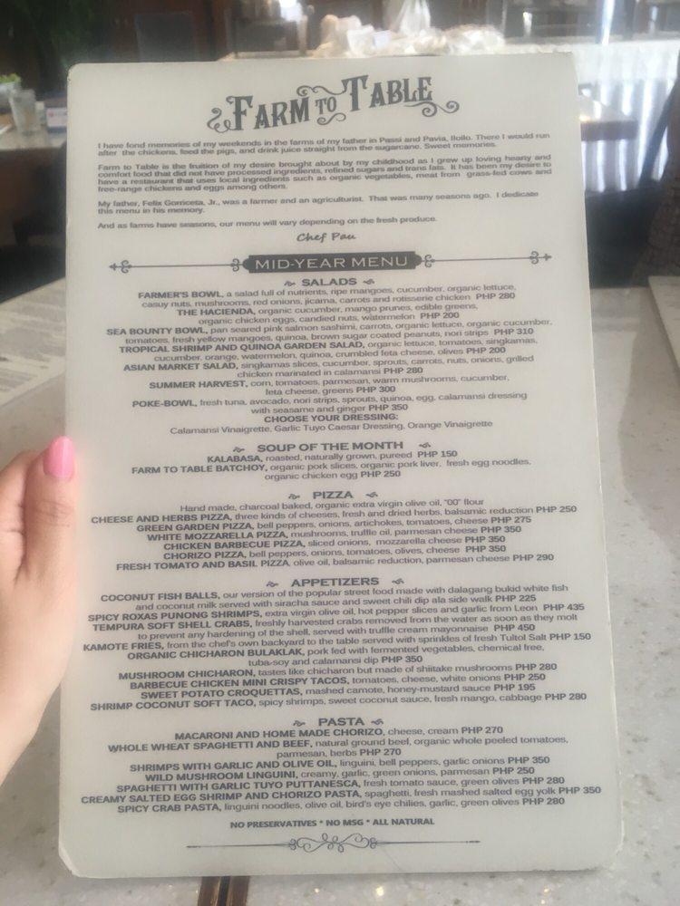 Menu at FARM TO TABLE restaurant, Iloilo City, Bldg.