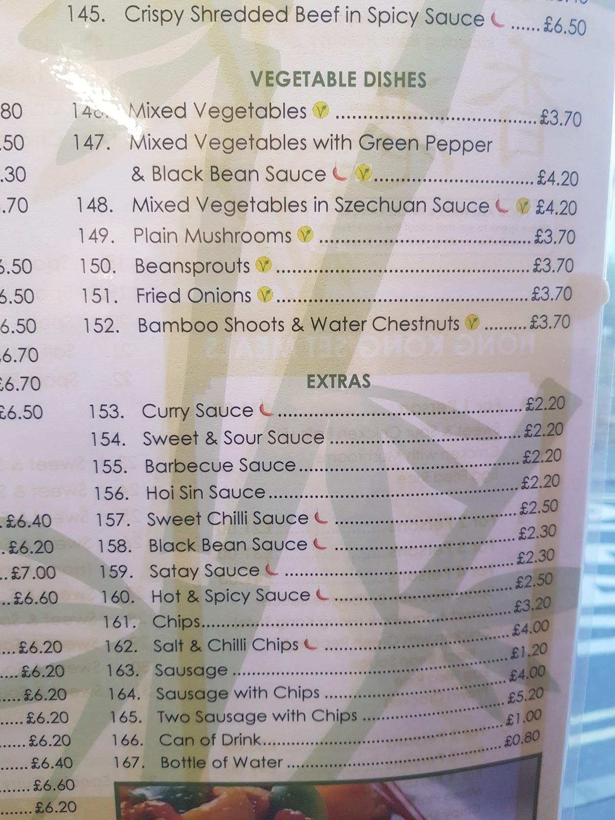 Menu at Hong Kong Chinese fast food, Lyme Regis