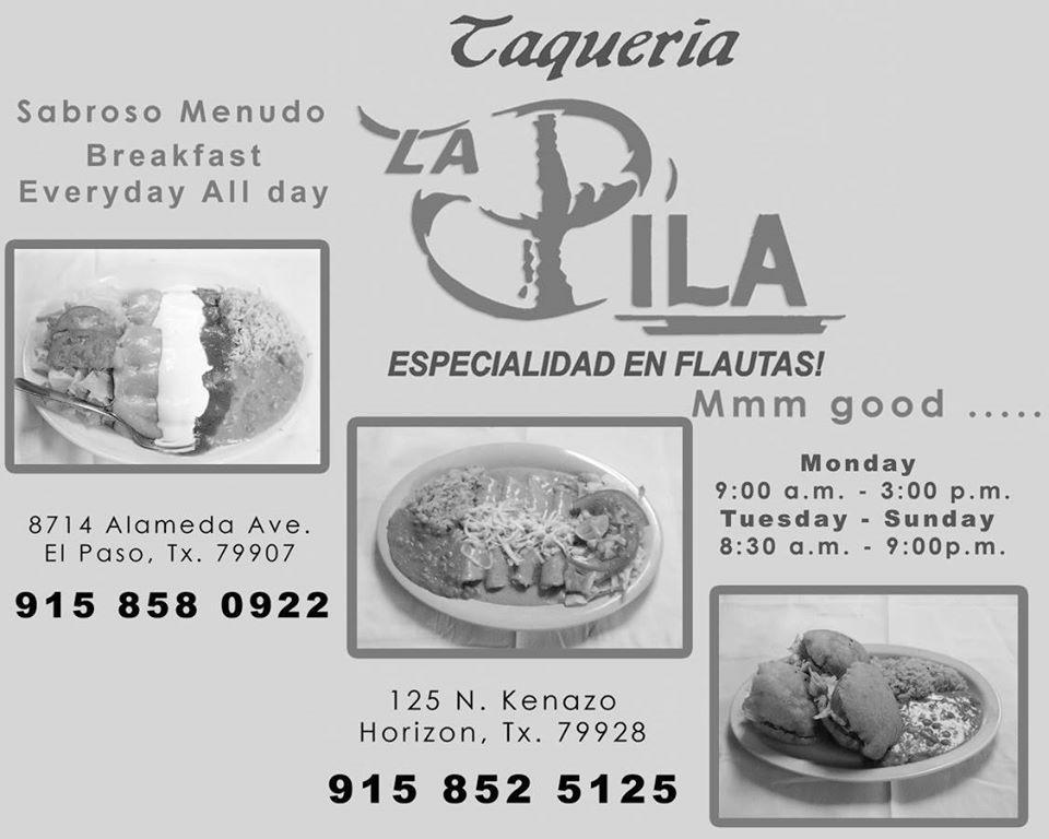 Menu at Taqueria La Pila restaurant, Horizon City