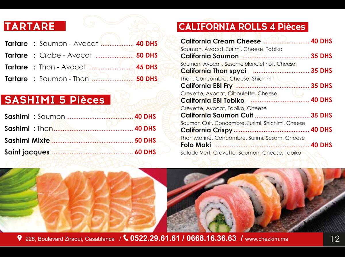 Menu At Chez Kim Restaurant Casablanca Boulevard Ziraoui