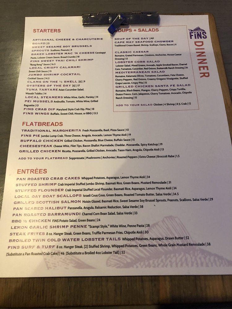 Menu at Fins Bar & Grille, Cape May, 142 Decatur St