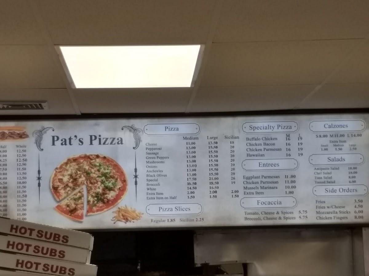 Menu at Pat's Pizza pizzeria, Point Pleasant