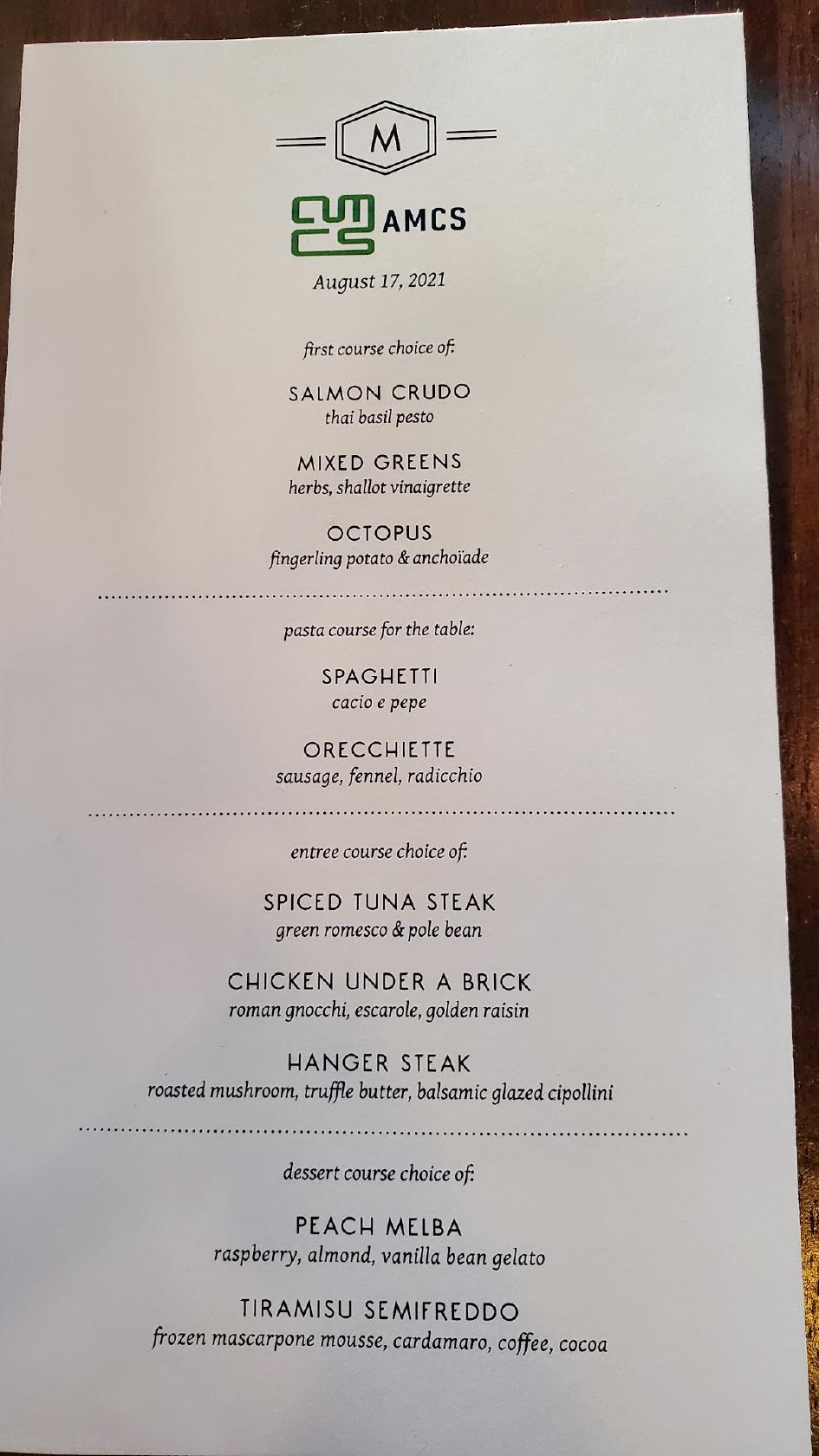 Menu at Bar Mezzana, Boston