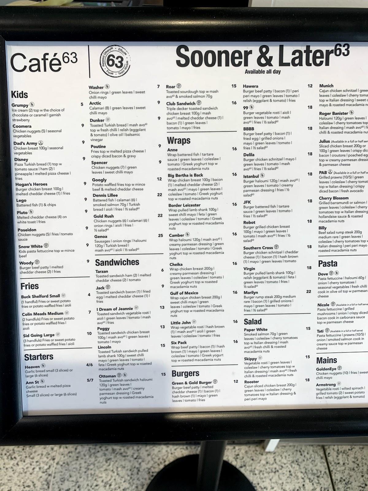 Menu at Cafe 63 Beenleigh, Beenleigh