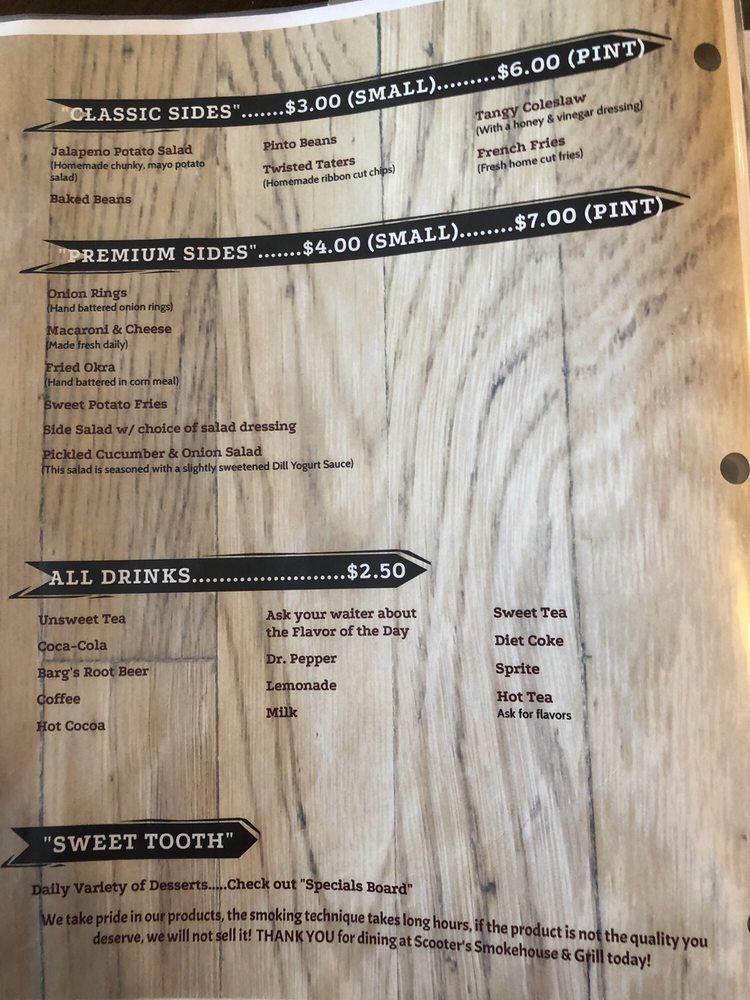 Menu at Scooter's Smokehouse & Grill BBQ, Conifer